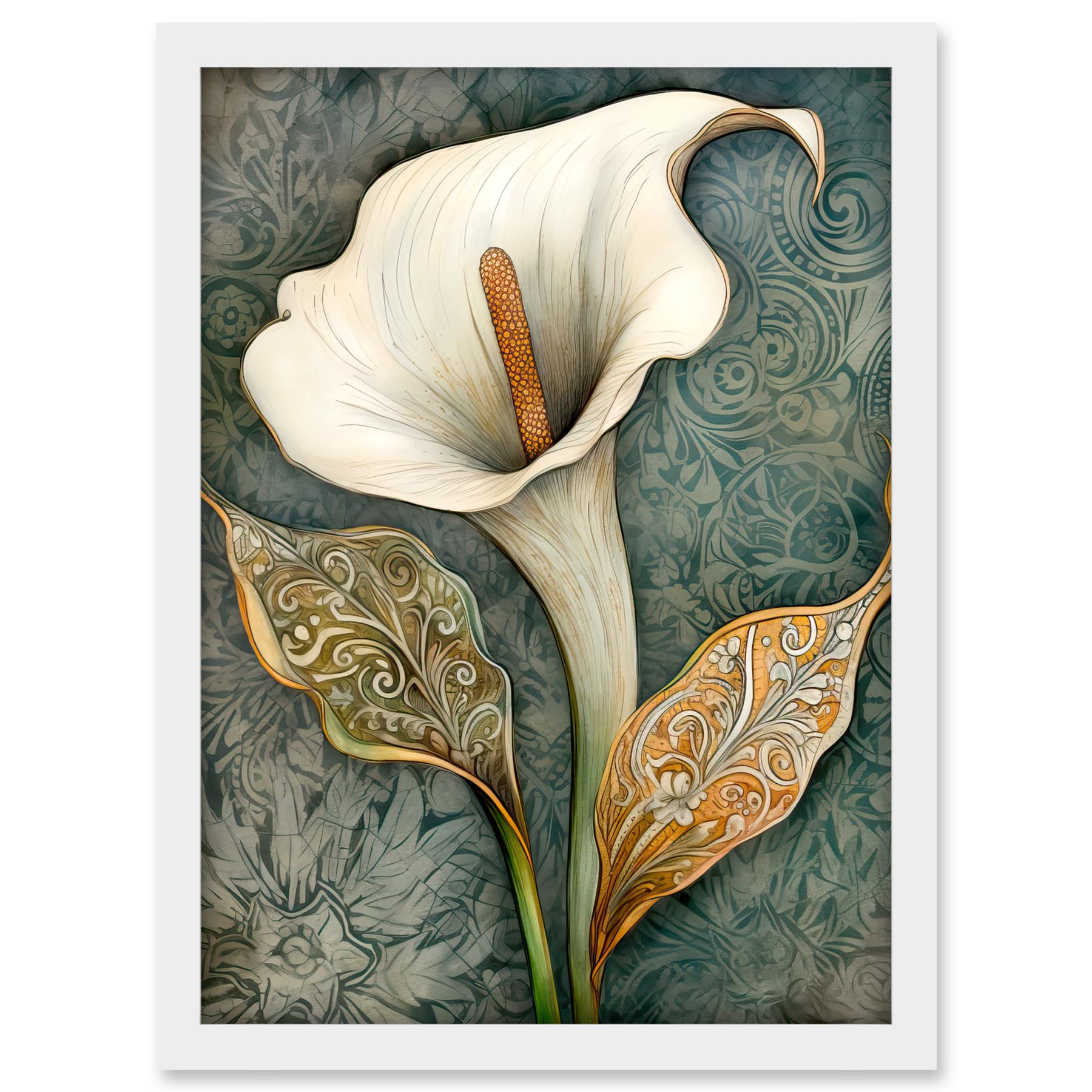 Artery8 William Morris Style Art Nouveau Calla Lily Flower Artwork Framed A3 Wall Art Print