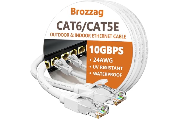 Ethernet Cable 25ft for Cat6/Cat5E, 40Gbps Support Cat8/Cat7, 24AWG Network Cable Indoor&Outdoor, Direct Burial Waterproof &