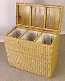 Rattan Wäschesortierer , Wäschekorb 3 Fächer Einteilung , Fb . Weiß