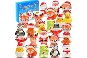 PLOUGVI 24PCS Christmas Squishy for Party Favors Gifts, Stress Relief Toys for Goodie Bags Pinata Fillers, Stocking Stuffer for Kids, Treasure Box Carnival for Prizes Rewards, Fidget Squeeze Advent Calendar