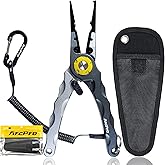 Arcpro Saltwater Fishing Pliers - Saltwater Corrosion Resistant Fishing Pliers Hook Remover with Tungsten Carbide Blade And Black Holster, Precision Split Ring for Fishing Line Cutting