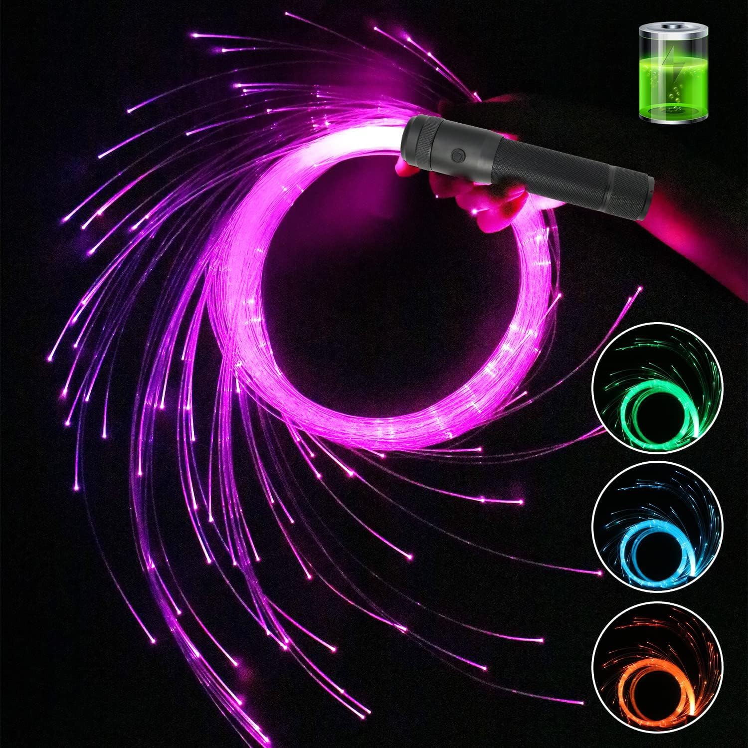 Callsky LED Fiber Optic Dance Whip, 360° Swivel 36 Mode Effects Super Bright Light Up Dance Whip Rave Toy Great for Raves Parties&Light Shows,Great for Whip Flow Show Events Festival Club(Black)