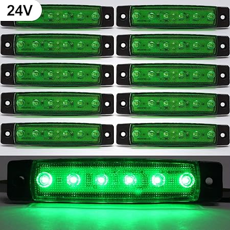 Amazon サイドマーカーランプ 24v 車用 Ledライト 片側6連 カスタム 電飾 パーツ トラック トレーラー ローリー バス デコトラ イルミネーション 10個セット グリーン ウィンカー サイドマーカー 車 バイク