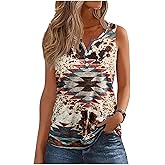 Cowgirl Outfits for Women V Neck Tank Tops Western Rodeo Graphic Outfits Girls Country Concert Sleeveless Button Up Tops
