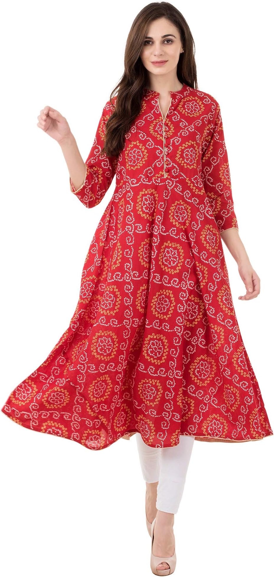 Women's Cotton Anarkali Kurta (VA 02_Red)