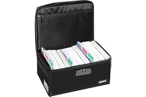 JUNDUN Index Card Holder with Lock,Collapsible Fireproof Index Card Box fits 1200 5x8-Inch Flash Cards - Business, Recipe, or Note Card Storage Boxes - Black