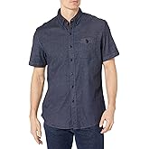 U.S. Polo Assn. Short Sleeve Indigo Chambray Denim Woven Shirt Dark Blue SM