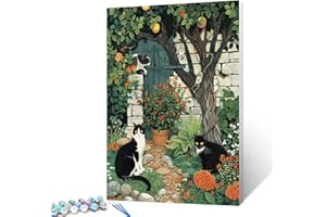 Tucocoo Cats in Garden Paint by Number for Adults Beginner, Easy DIY Oil Painting Kits on Canvas with Brushes and Acrylic Pigment, Animal Tree Farmhouse Picture for Home Decor 16x20 inch (Frameless)