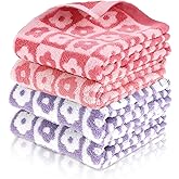 4 Pcs Checkered Hand Towels, Cute Cotton Bath Towels Soft Absorbent Floral Hand Towel Colorful Patterned Face Towel for Bath Spa Gym Kitchen Bathroom, 13” x 29”, Pink and Purple