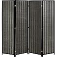 FDW 4 Panel Bamboo Room Divider Wall Folding Privacy Wall Divider Wood Screen for for Living Room Bedroom Study,Black