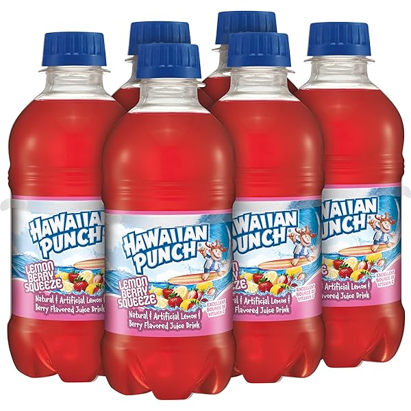 HAWAIIAN PUNCH LEMON BERRY SQUEEZE FRUIT JUICE DRINK, 10 FL OZ BOTTLES, 24 COUNT (4 PACKS OF 6), READY-TO-DRINK, ON-THE-GO, CAFFEINE-FREE, CARBONATION-FREE, GLUTEN-FREE, EXCELLENT SOURCE OF VITAMIN C