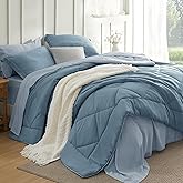 Bedsure Queen Grayish Blue Comforter Set - 7 Pieces Reversible Bedding, Queen Size Bed Set for All Seasons, Bed in a Bag with Down Alternative Comforter, Sheets, Pillowcases & Shams