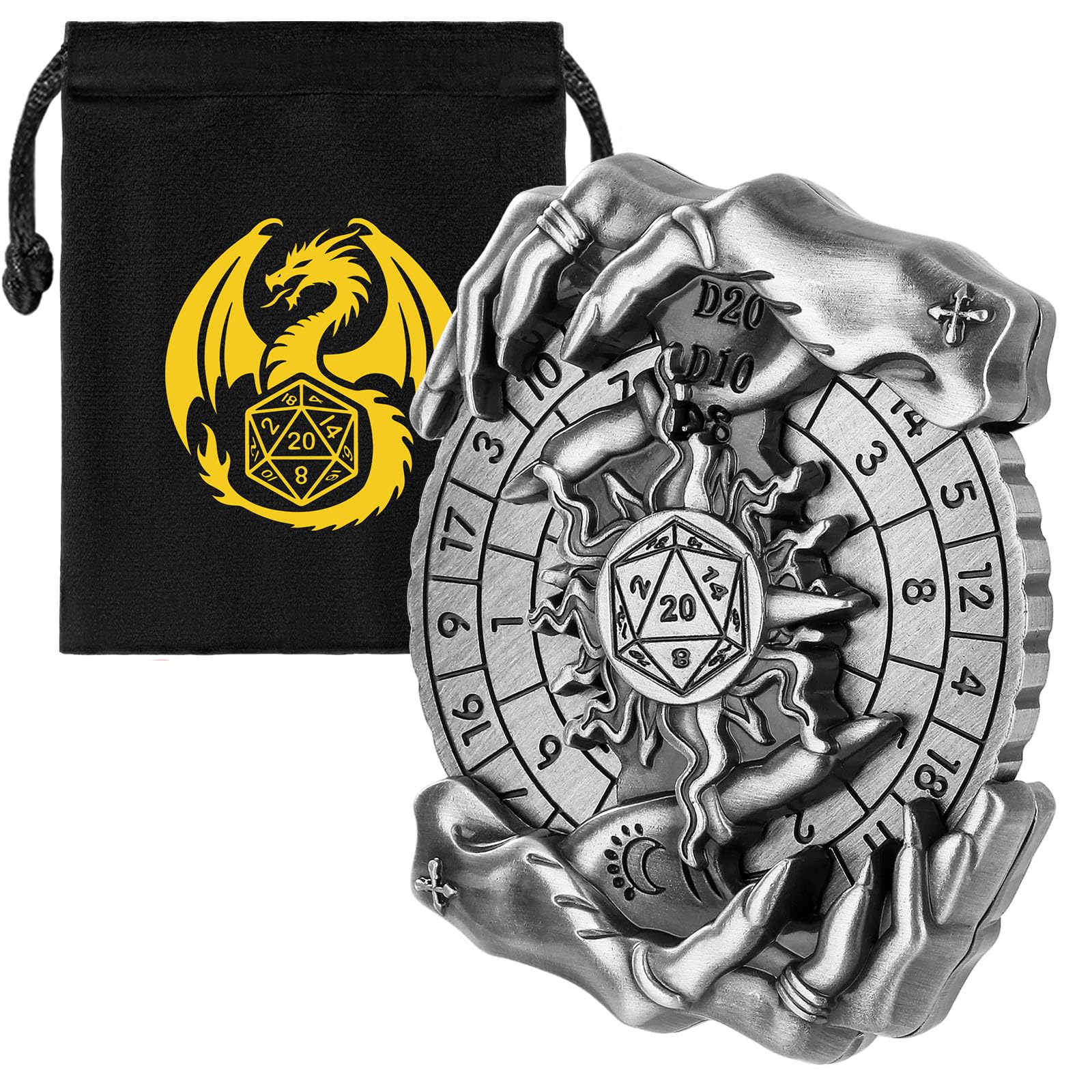 Keller & Weber 7-in-1 Metal D&D Dice Spinner, Magic Hand Roulette Dice Spinner, D&D Starter Set, Silver — image 1