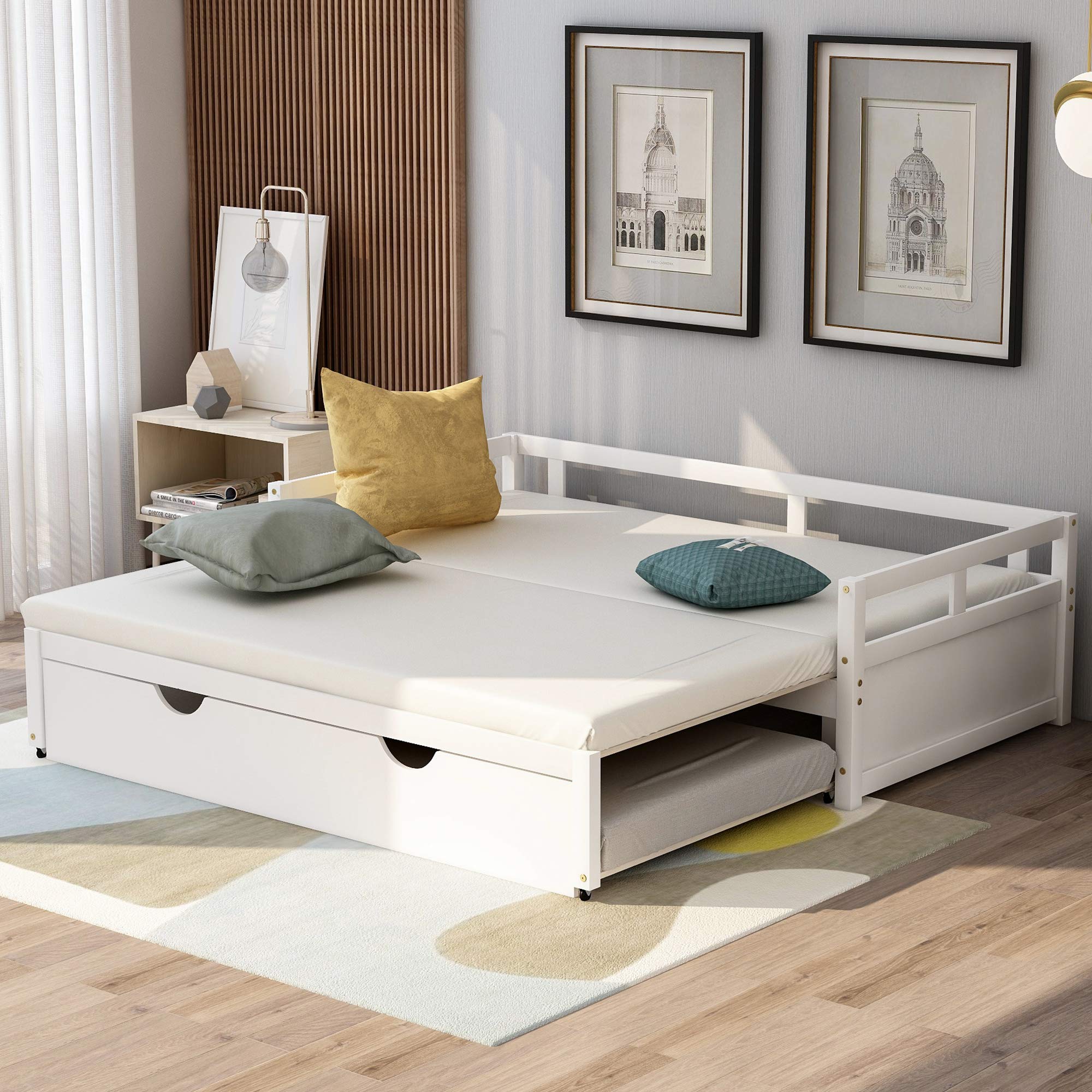 Photo 1 of ** Partial Set ** Harper & Bright Designs Extending Daybed with Trundle Twin to King Design Sofa Bed for Living Room or Bedroom Furniture, White