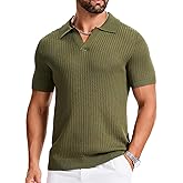gigkik Mens Polo Shirts Ribbed Hollow Knit Polo Shirt Short Sleeve Muscle V Neck Golf Tees