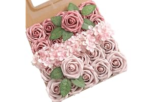 YYHUAWU Artificial Flowers Combo Box Set Gradient Color Flower Leaf with Stems for DIY Wedding Bouquets Centerpieces Baby Shower Party Home Decorations (Gradient Rosy Red)
