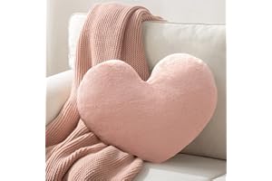 ASHLER HOME DECO Ashler Light Pink Plush Heart Pillow - Faux Fur Rabbit 3D Kids' Room Decor, Soft Decorative Cushion for Sofas, Bedrooms & Living Spaces 15 X 17 Inch
