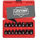 Sunex 3646, 3/8 Inch Drive Low Profile Impact Hex Driver Set, 16-Piece, SAE/Metric, 1/4 Inch - 3/4 Inch, 6mm - 19mm, Cr-Mo Steel, Dual Size Markings, Heavy Duty Storage Case, Meets ANSI Standards