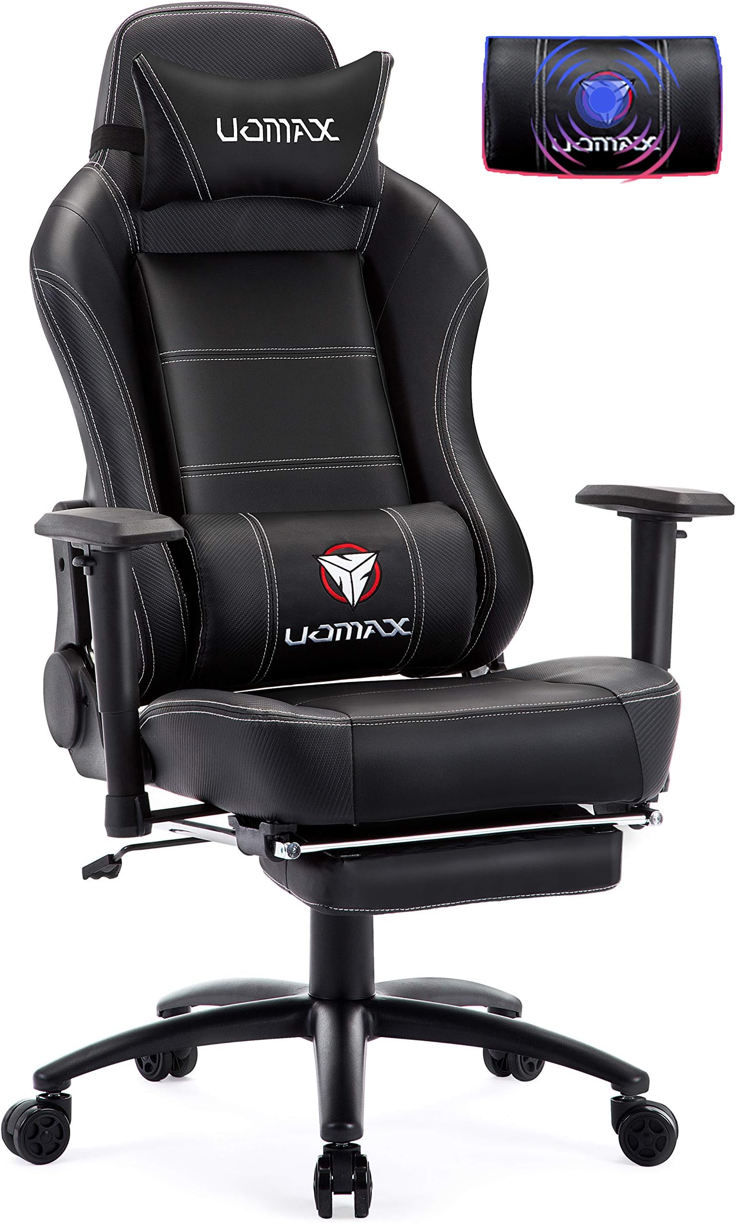 UOMAX Gaming Chair, Massage Gamer Chair with footrest, Reclining Racing Chair for Adults, Ergonomic Racing Computer Gaming Chair for Teens (Black)
