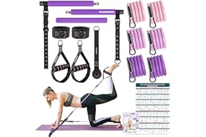 PALECLOUDS Pilates Bar Kit with Resistance Bands, 3-Section Pilates Bar with Clear Scale & Adjustable Metal Buckle, Durable Carabiner, Pilates Bar Kit for Women Full-Body Workout