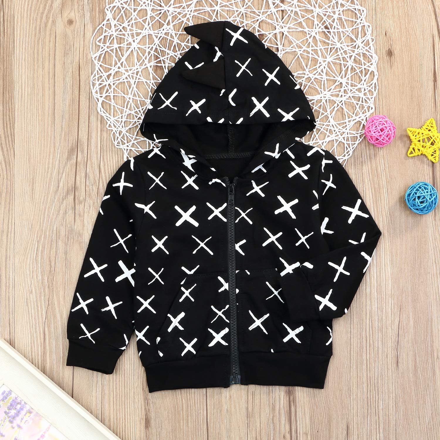 Infant Toddler Baby Hoodie Shirts Cute Dinosaur Cross Pattern Kids Zipper Black Tops: Clothing