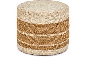 Wimarsbon 18'' Ottoman Pouf, Natural Braided Poof, Rustic Handweave Lounge Pouffe, Boho Footrest Stool for Bedroom, Accent Table or Seat for Living Room