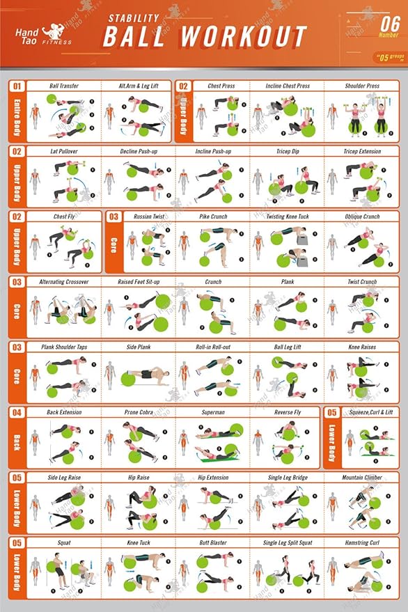 Exercise Ball Fabric Canvas Poster Bodybuilding Guide Men Girl
