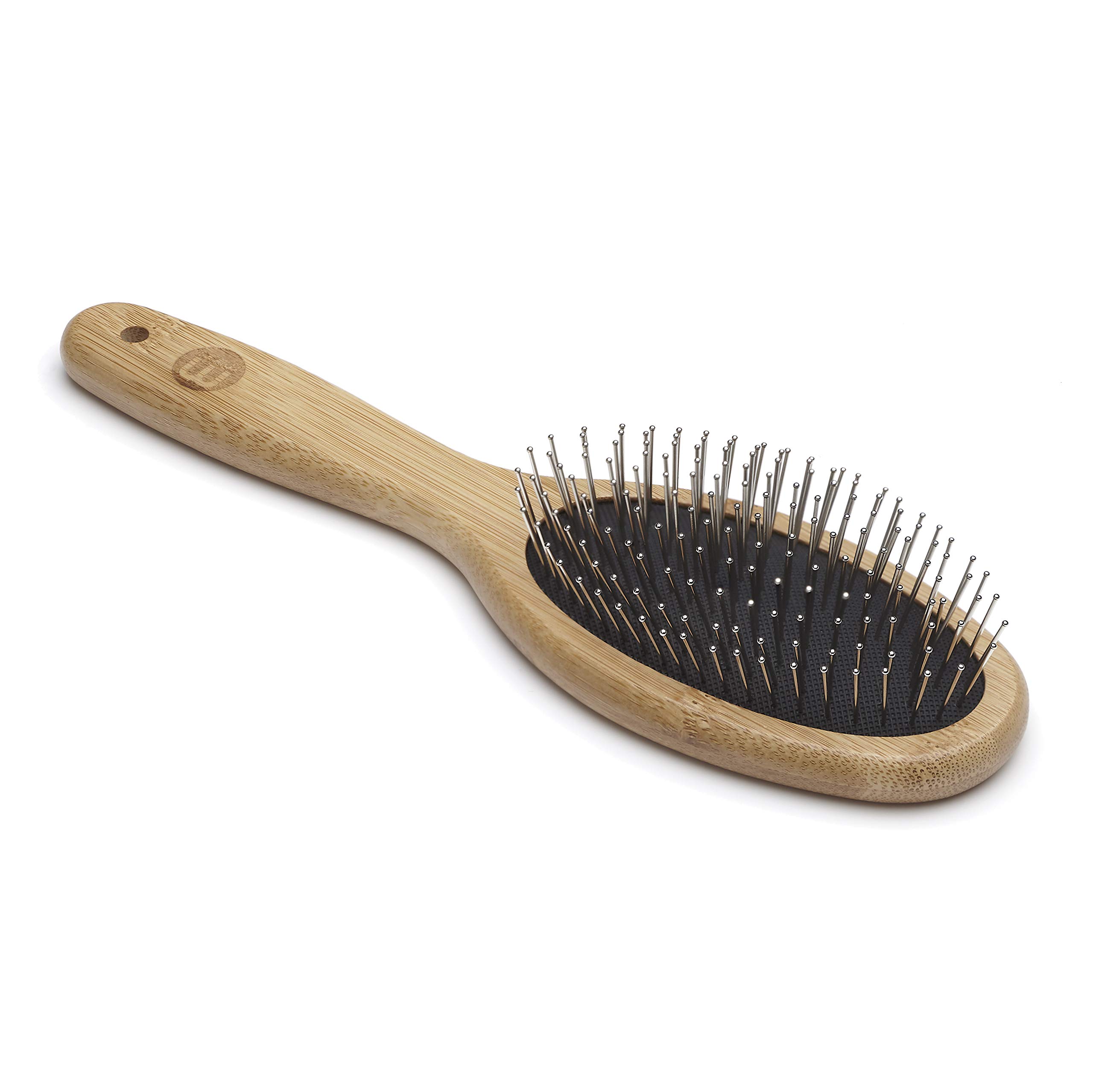 Mikki Bamboo Ball Pin Brush, for Grooming Dog, Cat, Puppy with Medium to Thick Hair Coats, Handmade from Natural Sustainable Bamboo, arge,Brown,L