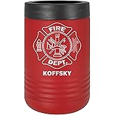 Personalized FIREFIGHTER Can Holder, Fire Chief, Firefighter graduation gift - Laser Engraved 12 oz. Polar Camel Suregrip Stainless Steel Can Holder, Firefighter Retirement Gift, 13 Colors (Red)