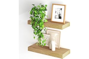 Fun Memories Floating Shelves for Wall, 20Inch Floating Shelves Set of 2, Hanging Shelf with Invisible Brackets, Wood Shelves for Living Room, Bedroom, Kitchen, Oak
