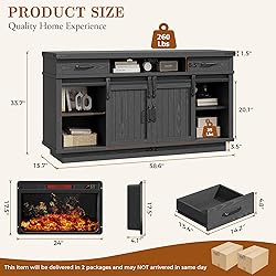 59'' Fireplace TV Stand with 3D Flame Electric