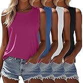 Ficerd 4 Pack Women's Sleeveless Tops, Casual Summer Loose Fit T Shirts Solid Color Tunic Tank Tops Ladies' Crew Neck