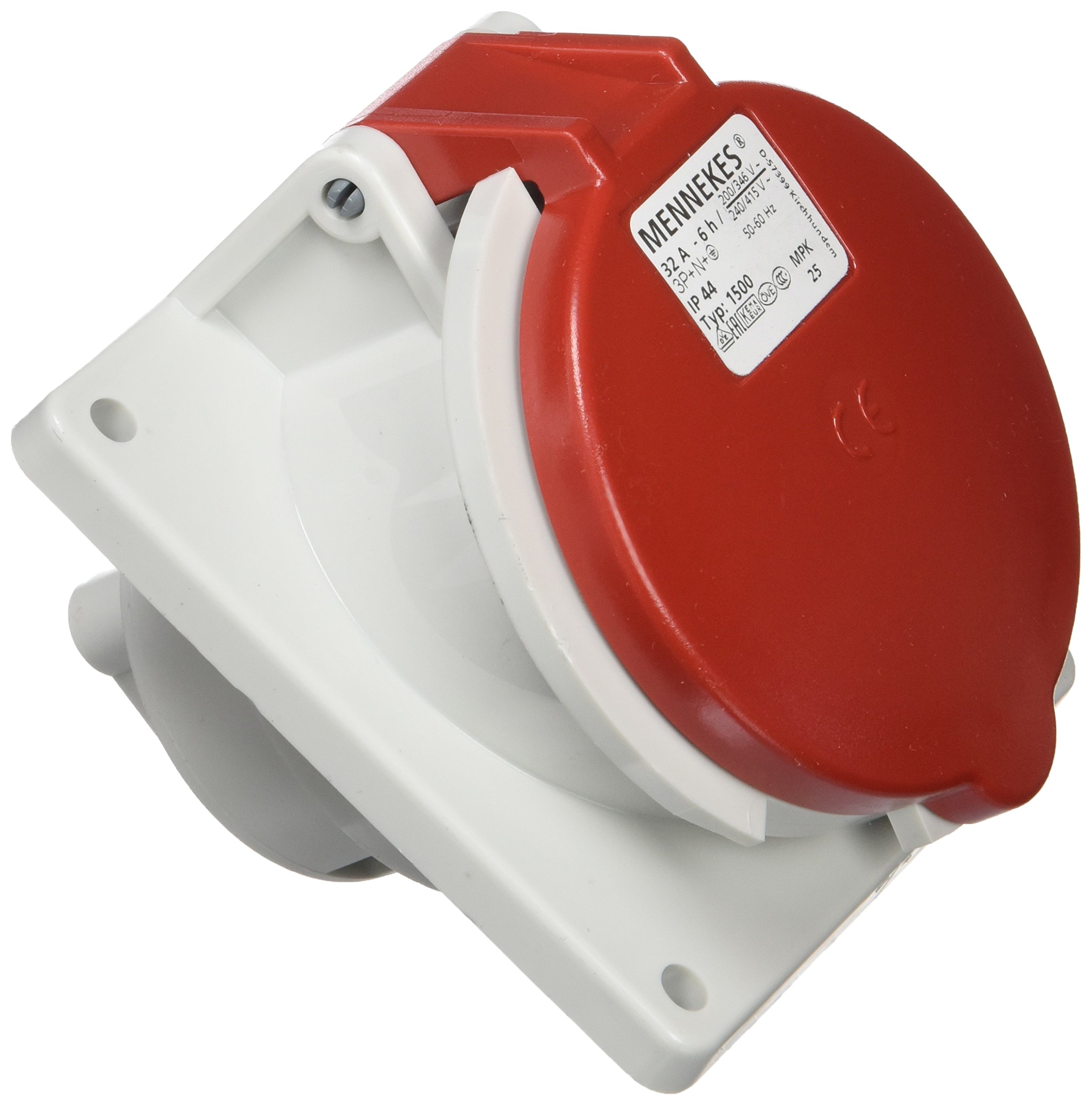 Mennekes 101100243 Bases Semi Recessed CEE, Outlet, 400 V, 50 – 60 Hz, 32 A, 5-pin, IP 44, 92 mm x 100 mm Frame, 1 package, Red