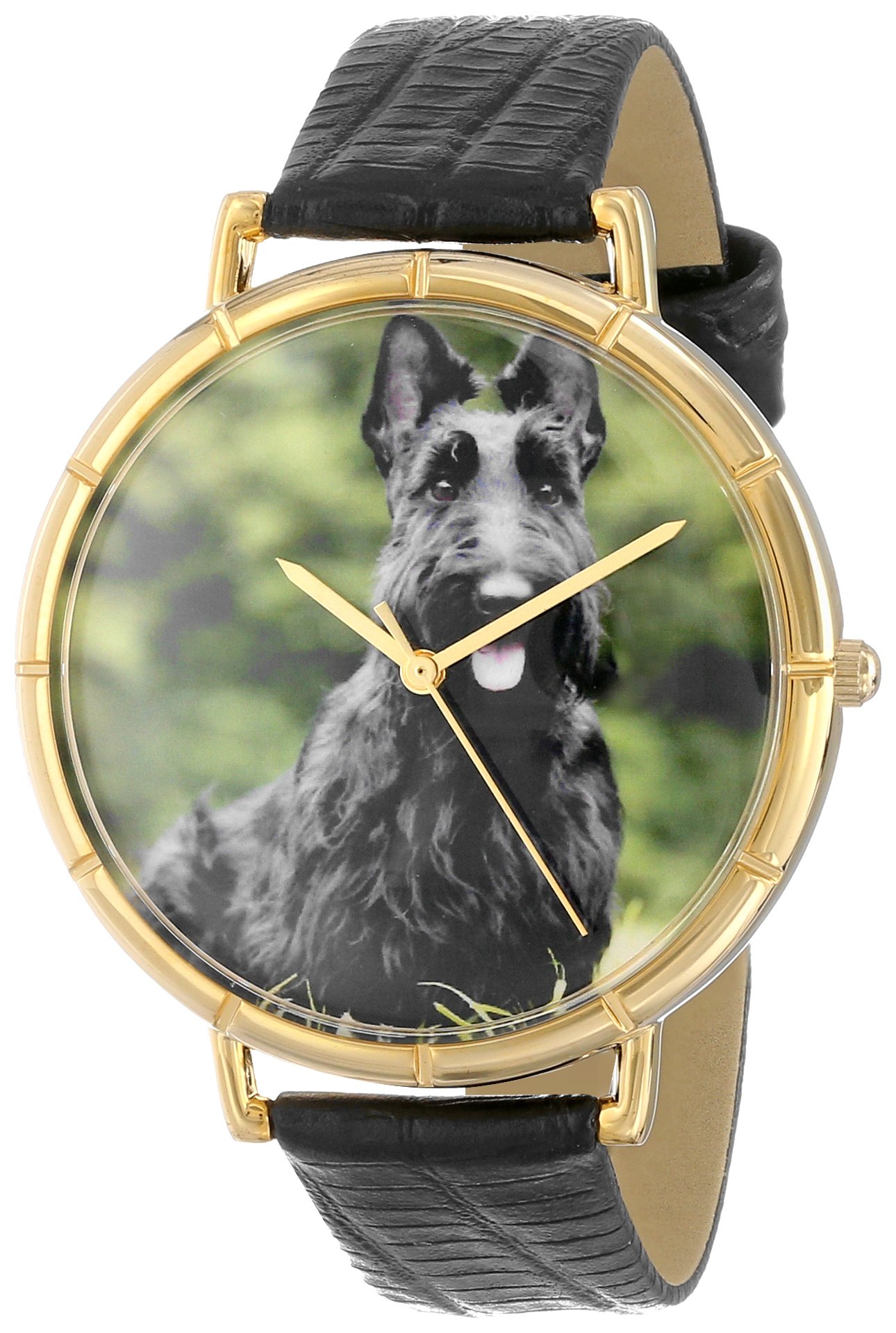 Whimsical Watches Scottie Black Leather and Goldtone Photo Unisex Quartz Watch with White Dial Analogue Display and Multicolour Leather Strap N-0130067
