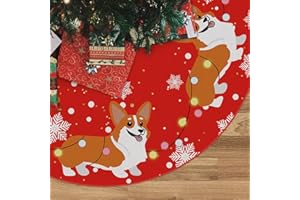 GAGEC Christmas Tree Skirt Red Tree Skirt Corgi Xmas Winter Tree Skirt 48 Inch for Dog Christmas Indoor Outdoor Decorations