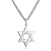 Amazon Essentials Men's Sterling Silver Star of David Pendant with Stainless Steel Chain, 24"
