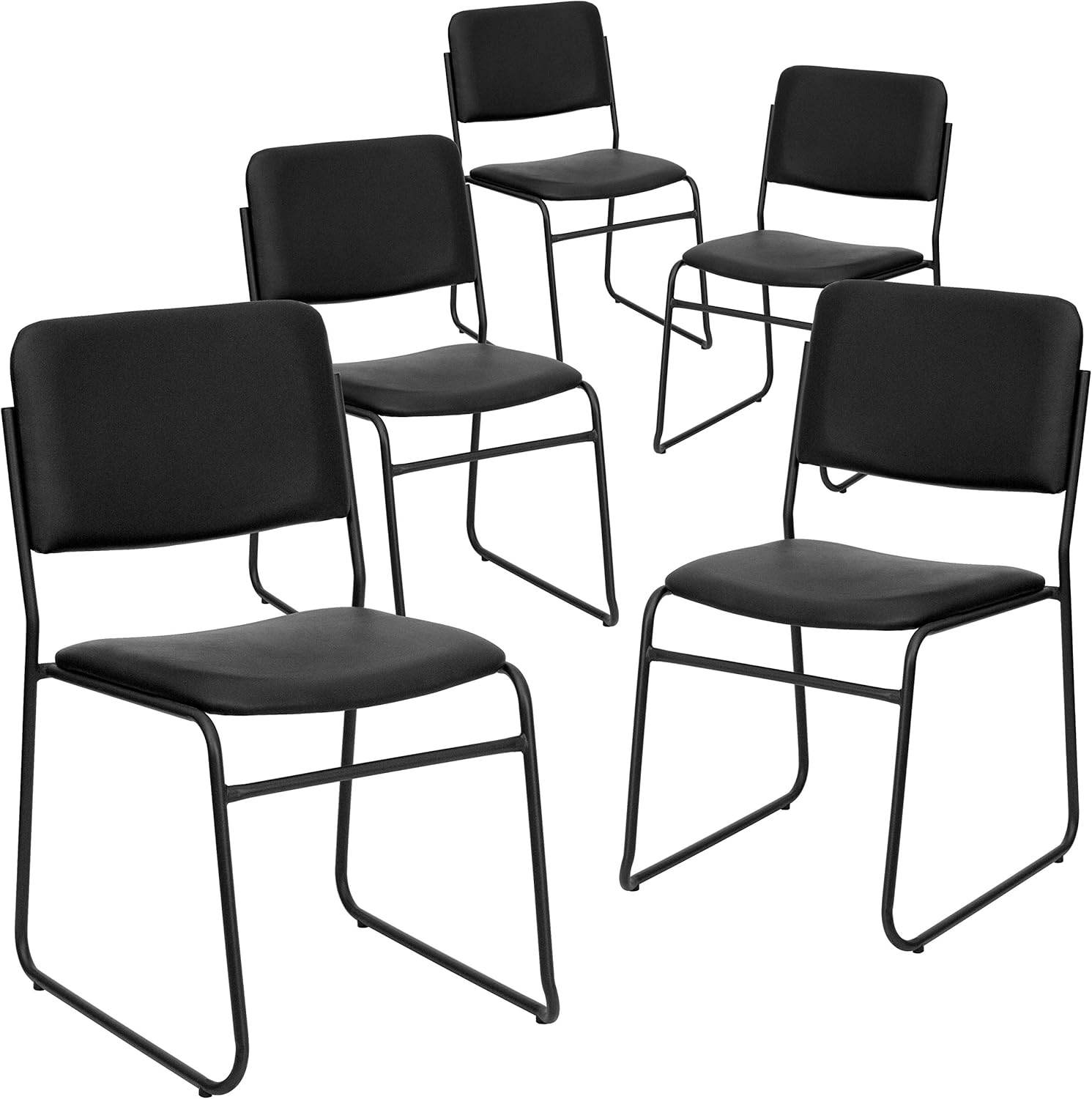 Flash Furniture 5 Pack HERCULES Series 500 lb. Capacity High Density Black Vinyl Stacking Chair with Sled Base: Furniture & Decor
