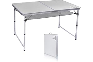 Nice C Card Table, Folding Picnic Table, Small Table, Adjustable Height Folding Table, Camping, Outdoor, Portable Lightweight Aluminum, with Carry Handle for Beach, Indoor, Office (Large)