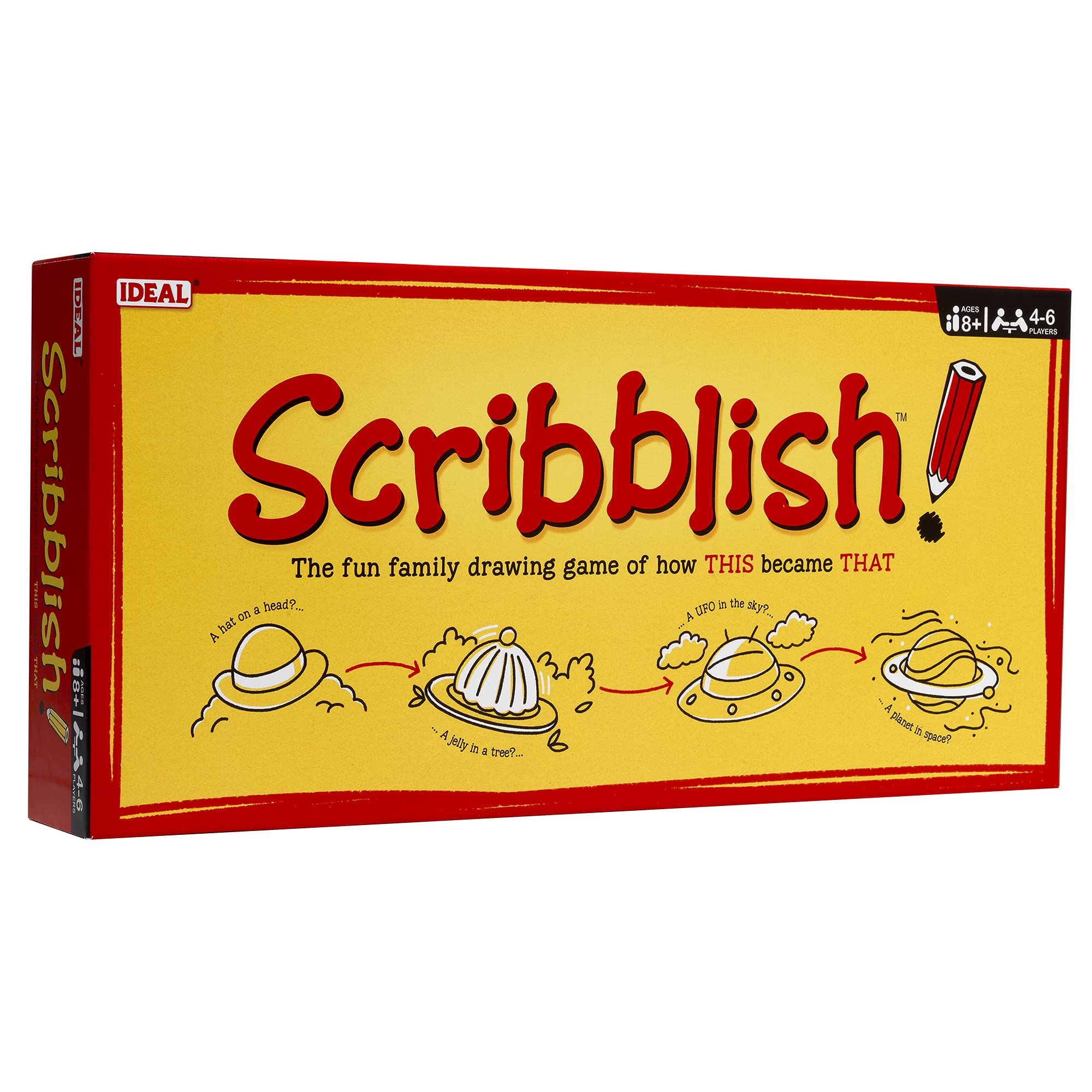 IDEAL | Scribblish: The fun family drawing game of how THIS became THAT! | Family Games | For 4-6 Players | Ages 8+