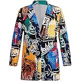 WDIRARA Women's Plus Size Lapel Collar Open Front Graffiti Graphic Button Blazer Jacket
