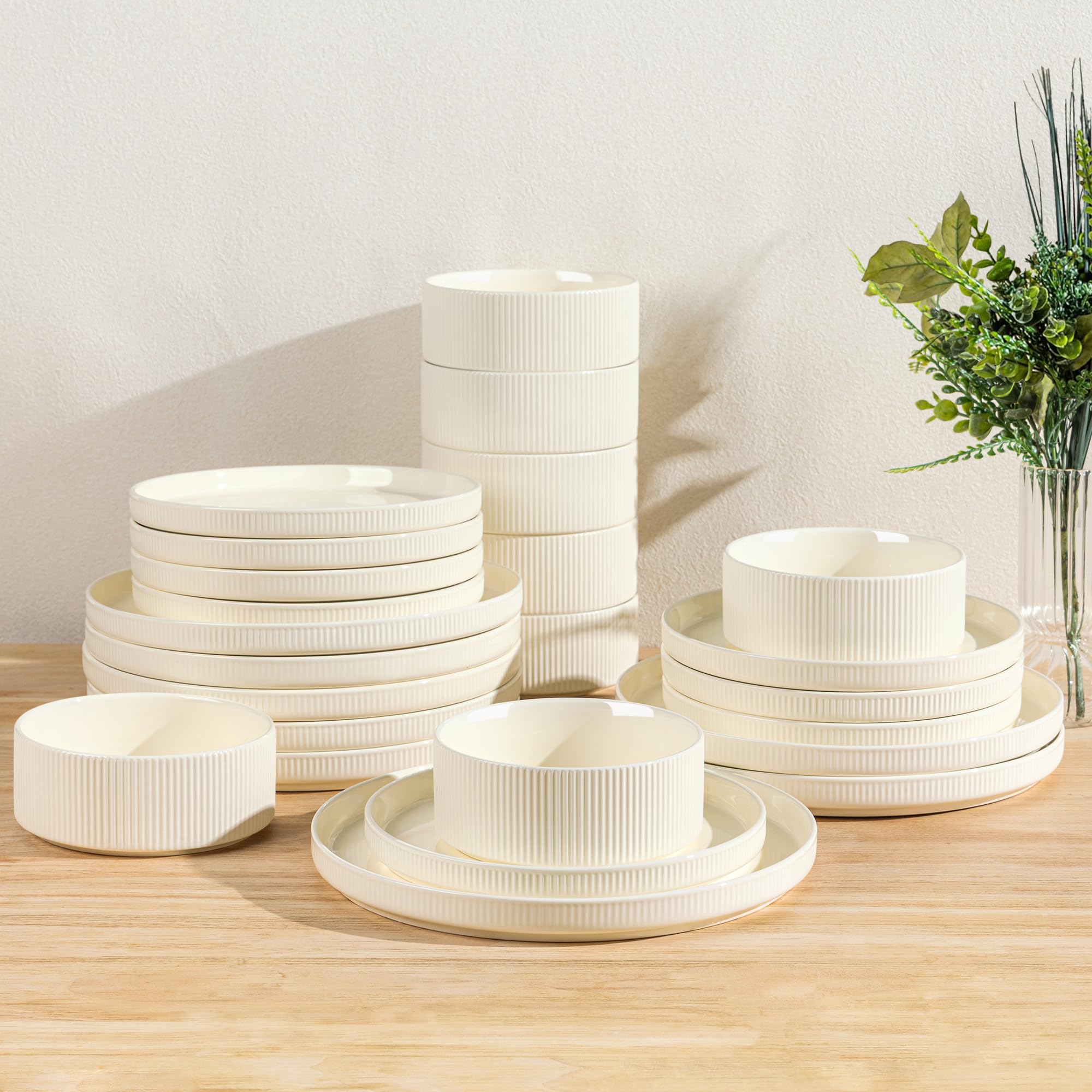 Photo 1 of *MISSING PARTS UNKNOWN*
TheTerra Ceramic Dinnerware Sets for 8, 24 Pieces Porcelain Lightweight Plates and Bowls Sets, Scratch Resistant Dish Set, Oven & Microwave & Dishwasher Safe, Beige