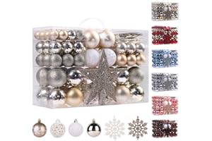 PEACELOVER 95Pcs Christmas Ball Ornaments Set,Neutral Christmas Tree Decoration Gift, Seasonal Decorative Hanging Ornament Set with Hand-held Gift Package for Xmas Tree (Champagne Gold)