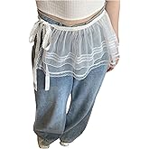 SweatyRocks Women's Sheer Lace Wrap Skirts Tie Side Ruffle Layered Mini Skirt