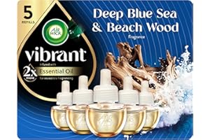 Air Wick Vibrant Plug In Scented Oil Refill,Deep Blue Sea & Beach Wood, 5 ct