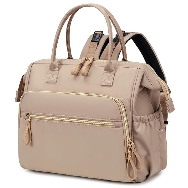 LORADI LARGE DIAPER BAG TOTE, 14 POCKETS STYLISH BABY BAG WITH STROLLER CLIPS AND 3 INSULATED POCKETS, BABY SHOWER ESSENTIALS(MOCHA MOUSSE, LARGE)