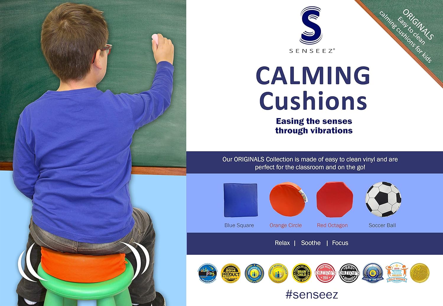 Sen Fidgets Senseez Vibrating Sensory Blue Pillow Cushion Autism
