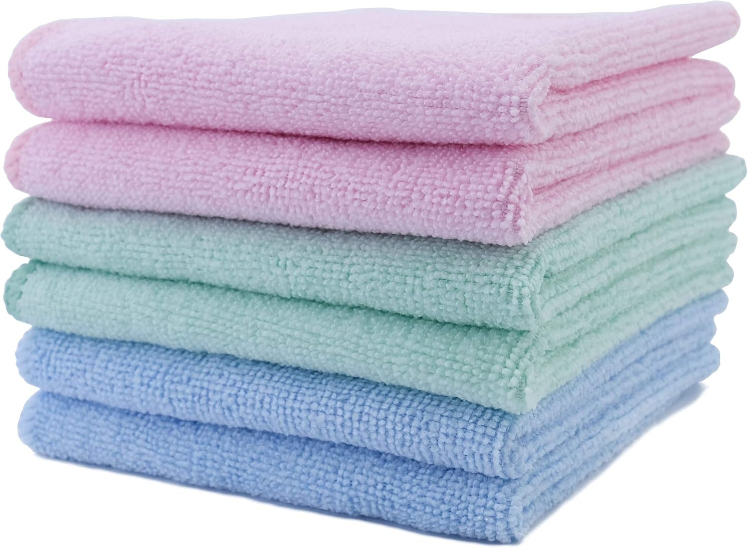 POLYTE Premium Hypoallergenic Gentle Microfibre Baby Washcloth, 25 x 25 cm, 6 Pack, Light Blue, Green, Pink