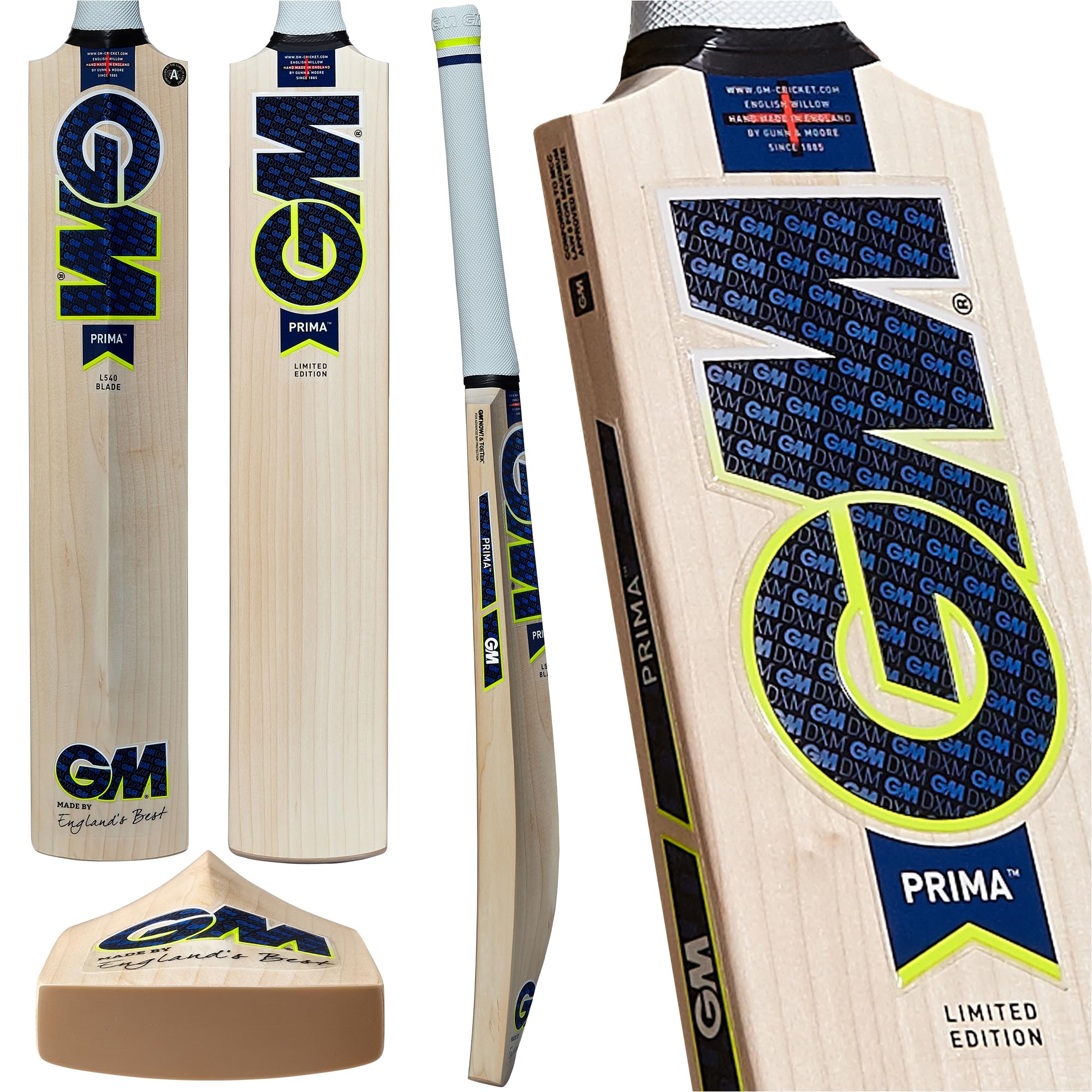GM Prima English Willow Entry Level Cricket Bat, Made in England, Grade 1 English Willow, Supplied Knocked-in Ready for Play, ToeTek Protection, Size 6