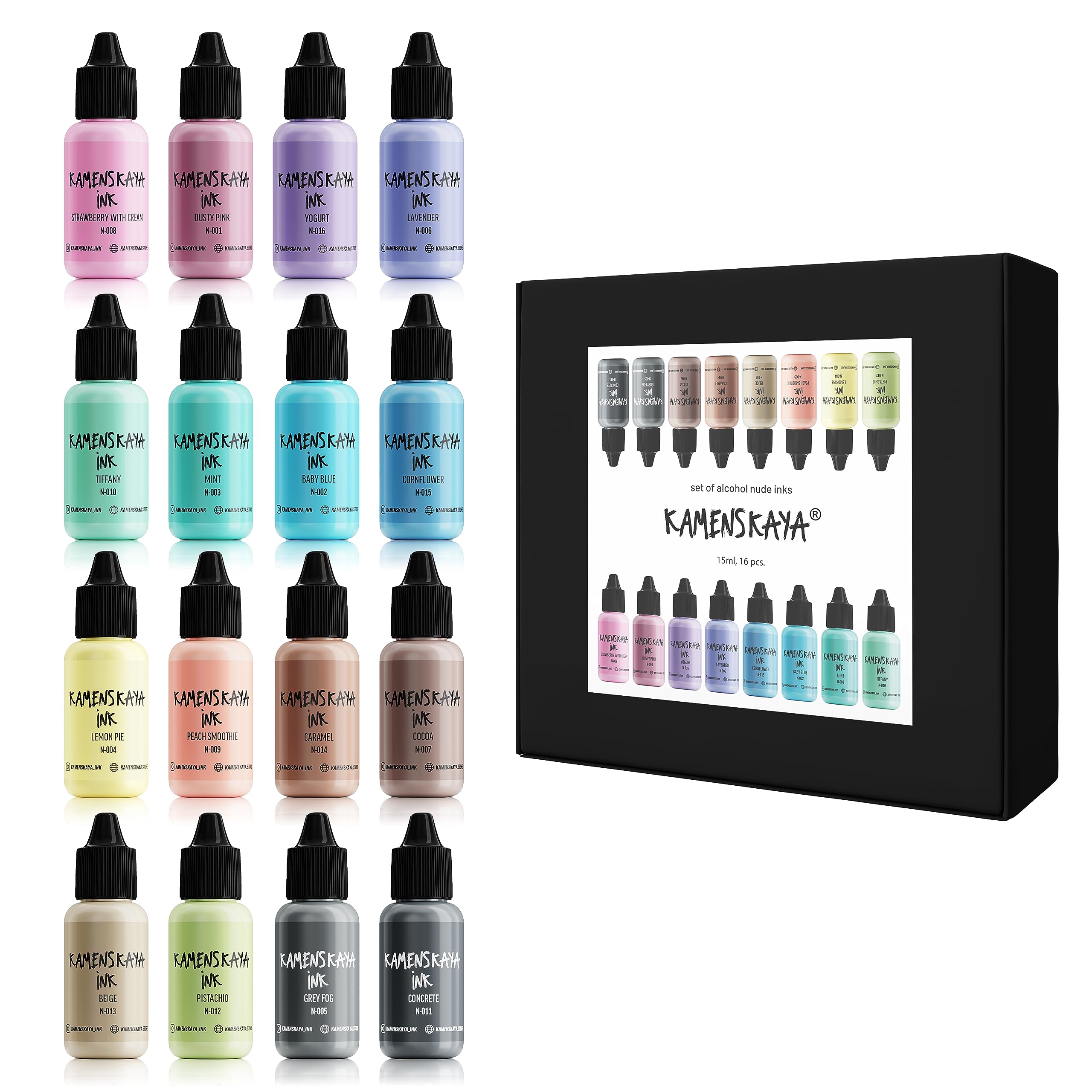 KAMENSKAYA Alcohol Ink Set - 16 Pastel Alcohol Inks, 0.51 fl oz (15 ml) Each