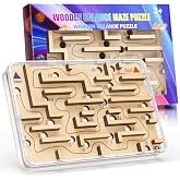 Handheld Fidget Puzzle Game for Kids and Adults - Challenging Wooden Labyrinth Marble Maze for Teen Boys - Fun Brain Teaser Puzzle Fidget Toys for Travel Stocking Stuffer Party Favor for Kids Ages 8+